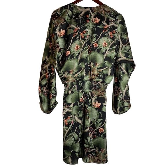 Johanna Ortiz x H&M Floral Print Silky Dolman Sleeve Mini Dress Small Green - Picture 2 of 15